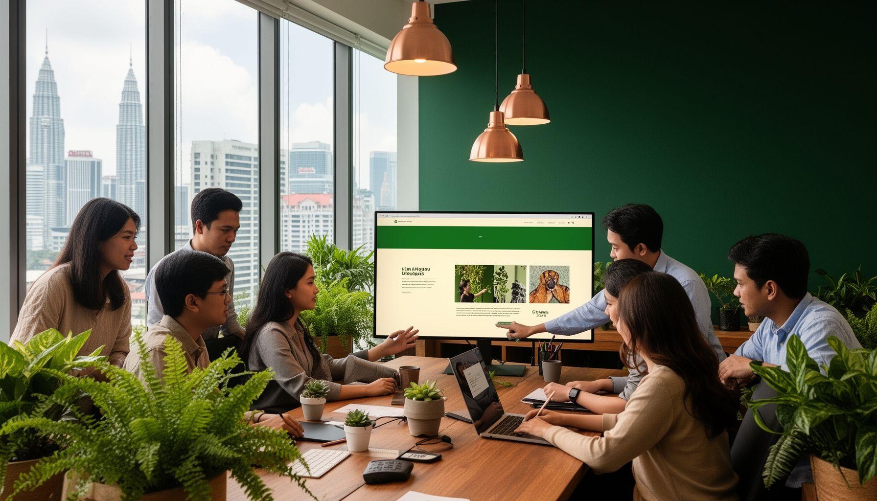 The Fernpoint Digital studio team reviewing a website design in Kuala Lumpur