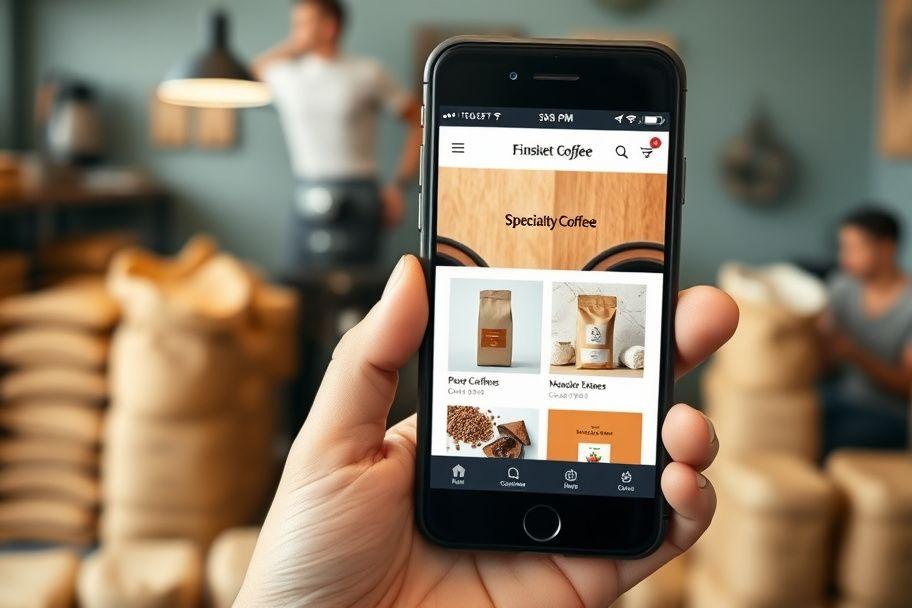 Specialty coffee online store displayed on a smartphone