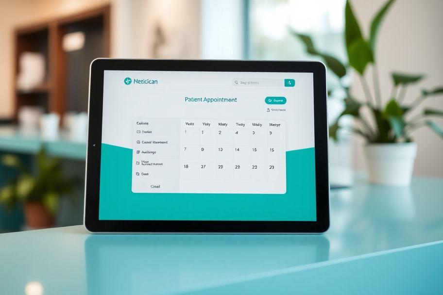 Patient booking portal interface on a tablet
