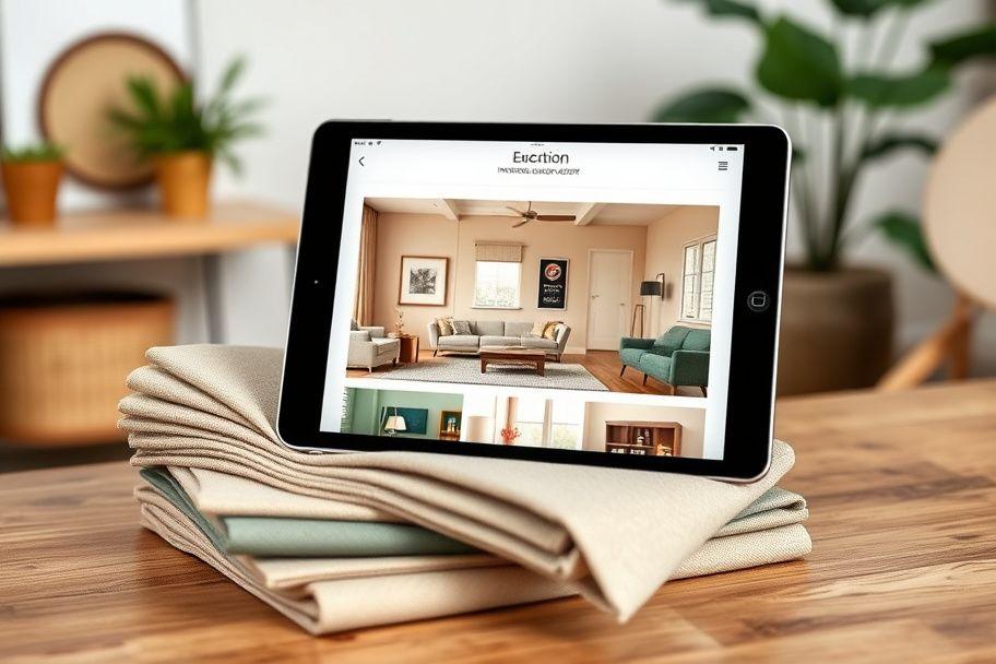 Interior design studio portfolio website on a tablet